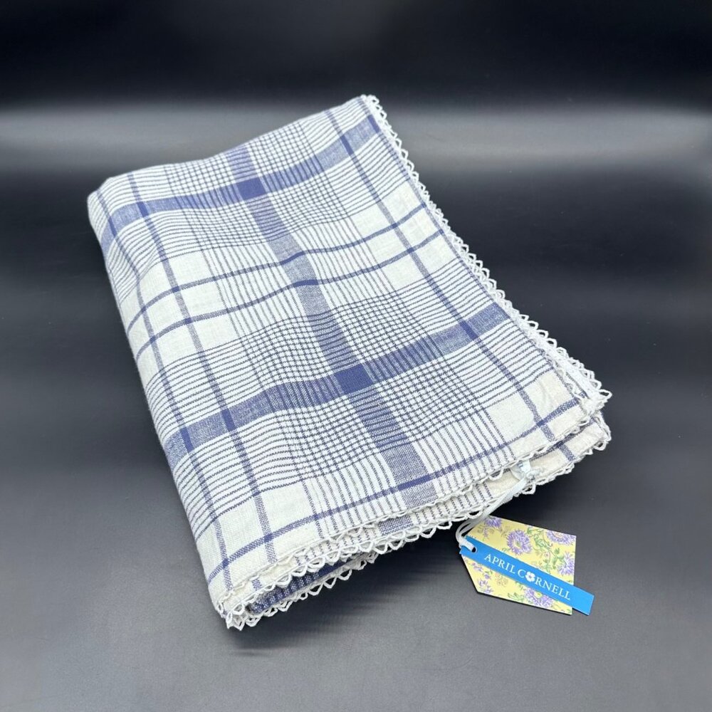 April Cornell Tablecloth Bar Harbor Plaid 60x90 Dining Cloth Soft White Blue
